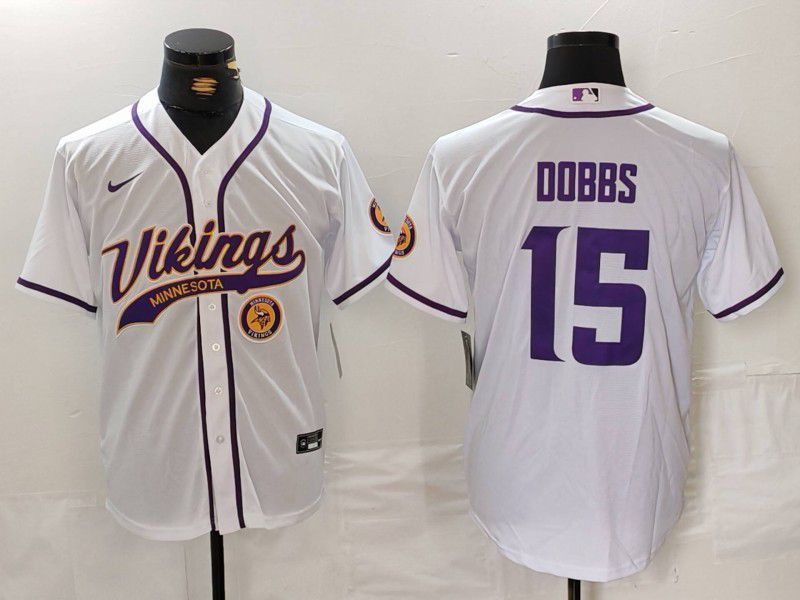 Men Minnesota Vikings 15 Dobbs White Joint Name 2024 Nike Limited NFL Jersey style 1